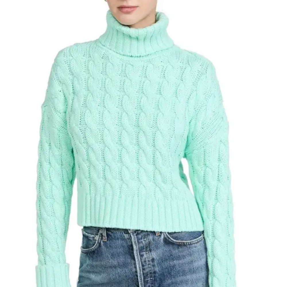 SOKIE COLLECTIVE | Mint Green Chunky Cable Knit Crop Turtleneck Sweater M Coquet